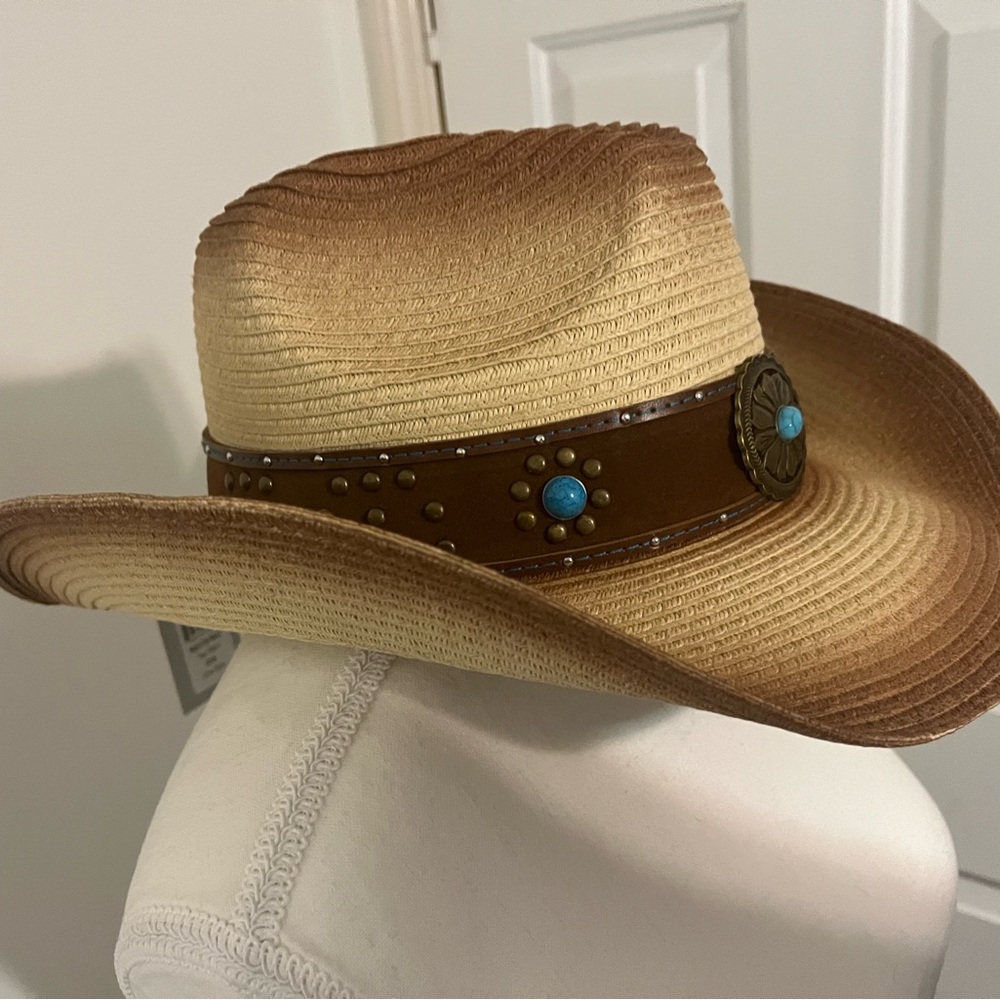 Peter Grimm Tan and Brown Western Hat with Turquoise Details - Picture 6 of 8